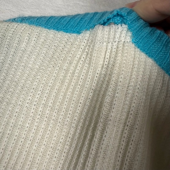 LACOSTE Vintage 70’s 80’s Teal Blue White V-Neck Button Cardigan Sweater L XL - Picture 8 of 9